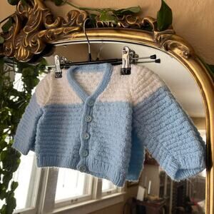 Vintage Handmade Crochet Unisex Infant Cardigan Sweater Retro Knit Baby